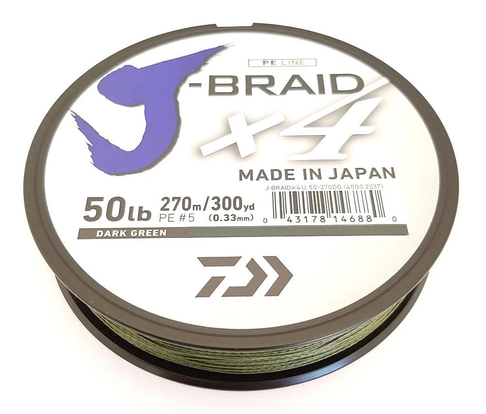 Daiwa J-Braid X4 Braided Line 300 Yards Dark Green 3 Daiwa J-Braid X4 Braided Line 300 Yards Dark Green