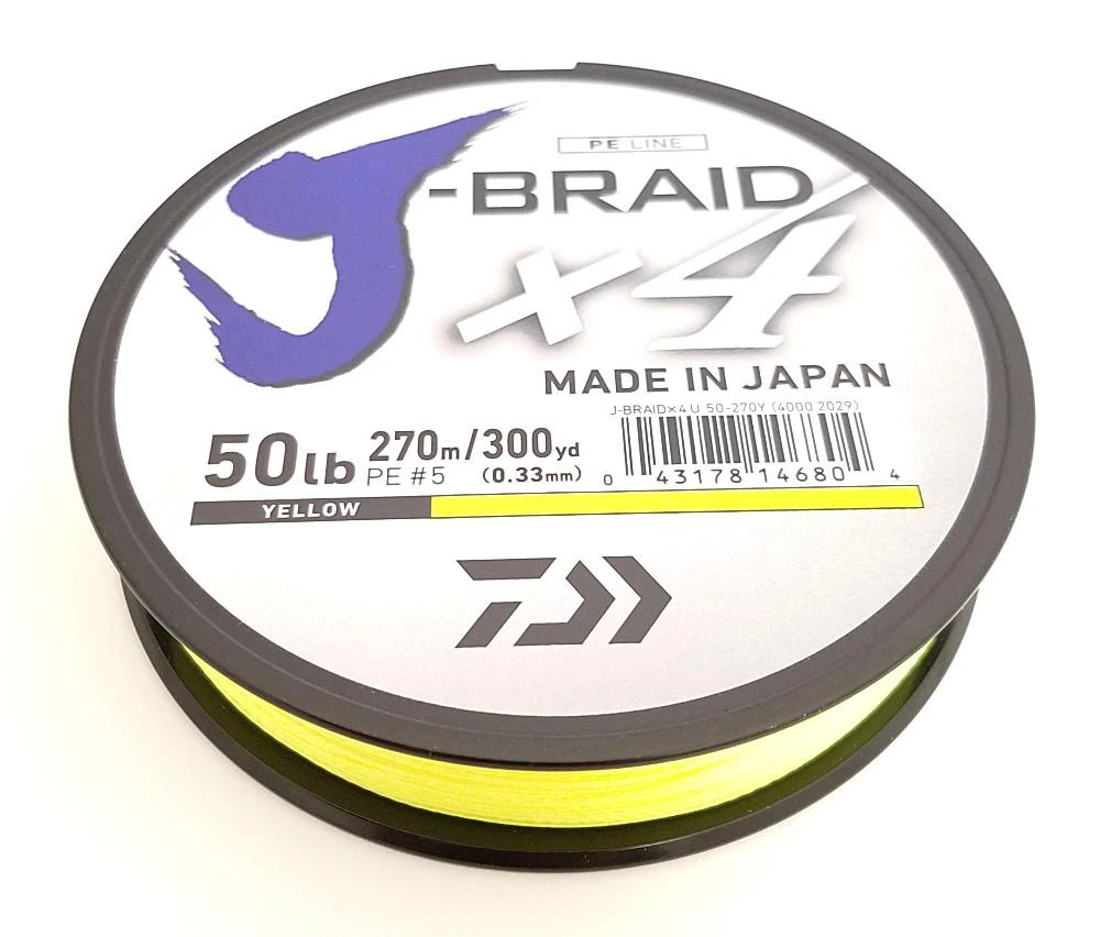 Daiwa J-Braid X4 Braided Line 300 Yards Fluorescent Yellow 3 Daiwa J-Braid X4 Braided Line 300 Yards Fluorescent Yellow